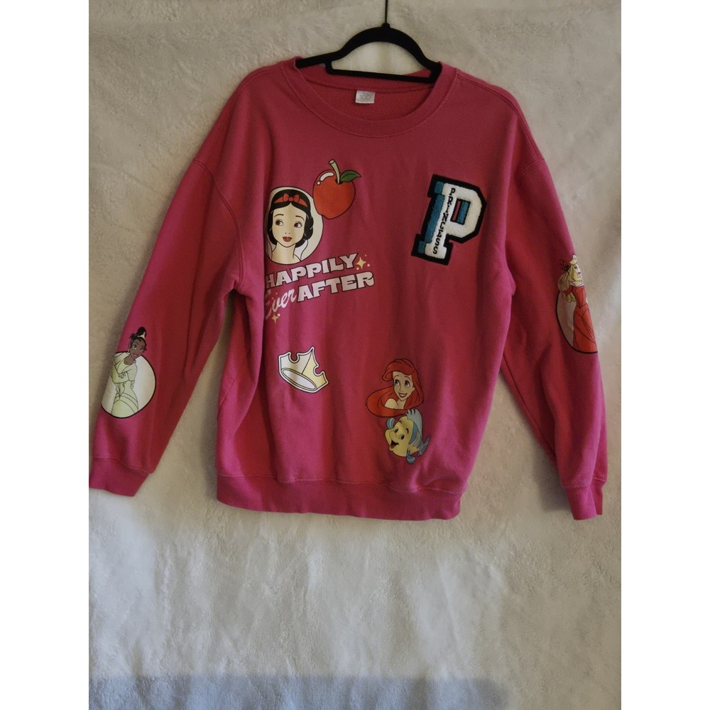 Women's Large Pink Disney 100 Princess‎ Graphic Sweatshirt Snow White Crew Neck